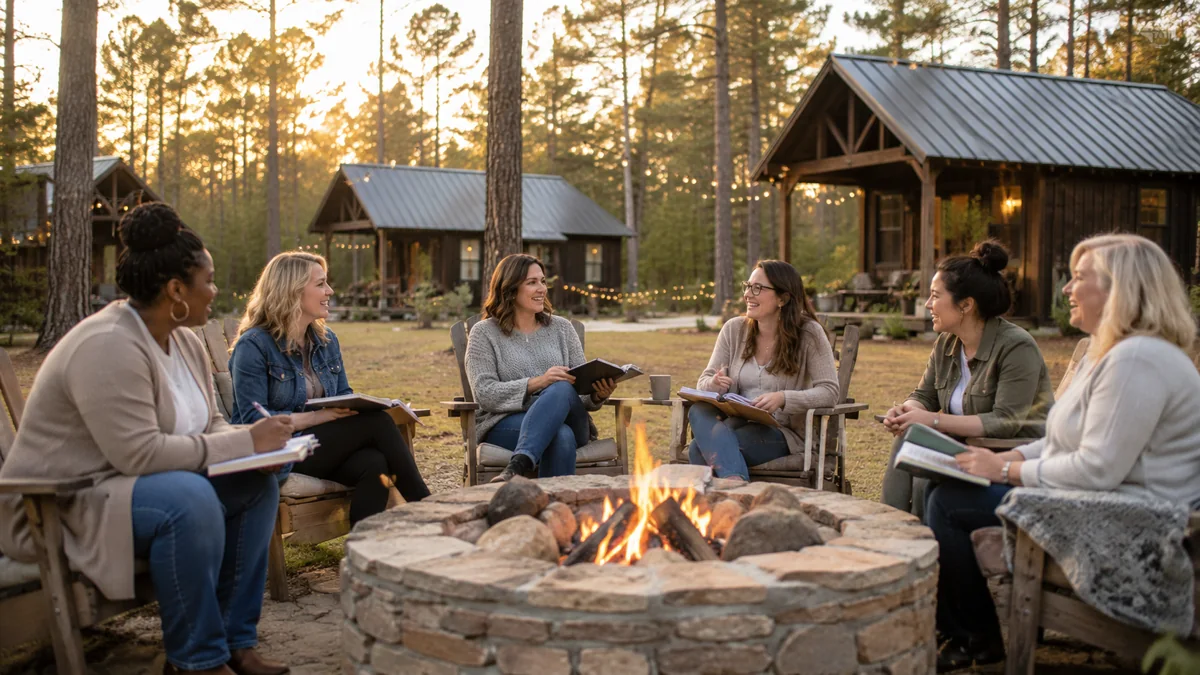 Teachers gathered around a fire pit at the Teach BIG Ranch retreat