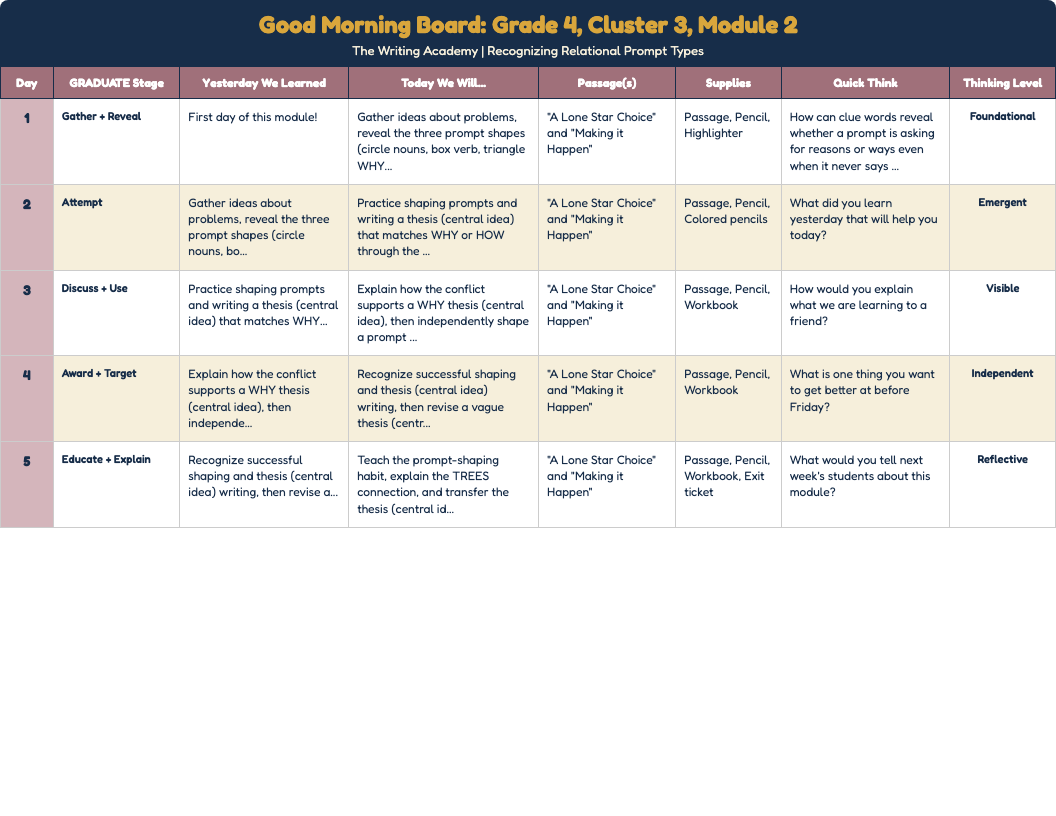 Example Good Morning board slide for Grade 4