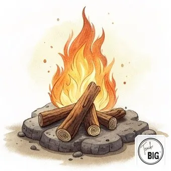 Watercolor picture support for the word Fire: flames that give heat and light