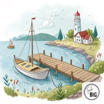 Watercolor picture support for the word Harbor: a safe, calm area of water where ships can stay