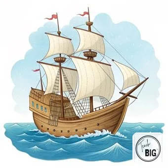Watercolor picture support for the word Ship: large boats that travel on the ocean