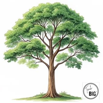 Watercolor picture support for the word Tree: tall plants with a trunk and branches