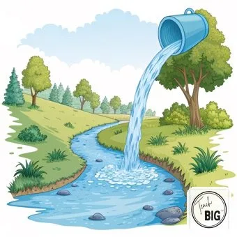 Watercolor picture support for the word Water: the liquid people drink and that fills rivers and oceans