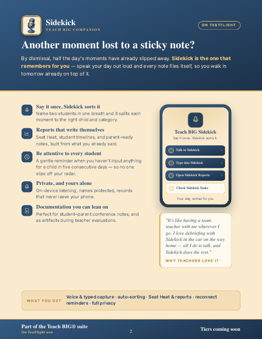 Suite page for Sidekick Companion. The phone screen lists Talk to Sidekick, Type into Sidekick, Open Sidekick Reports, and Check Sidekick Tasks.